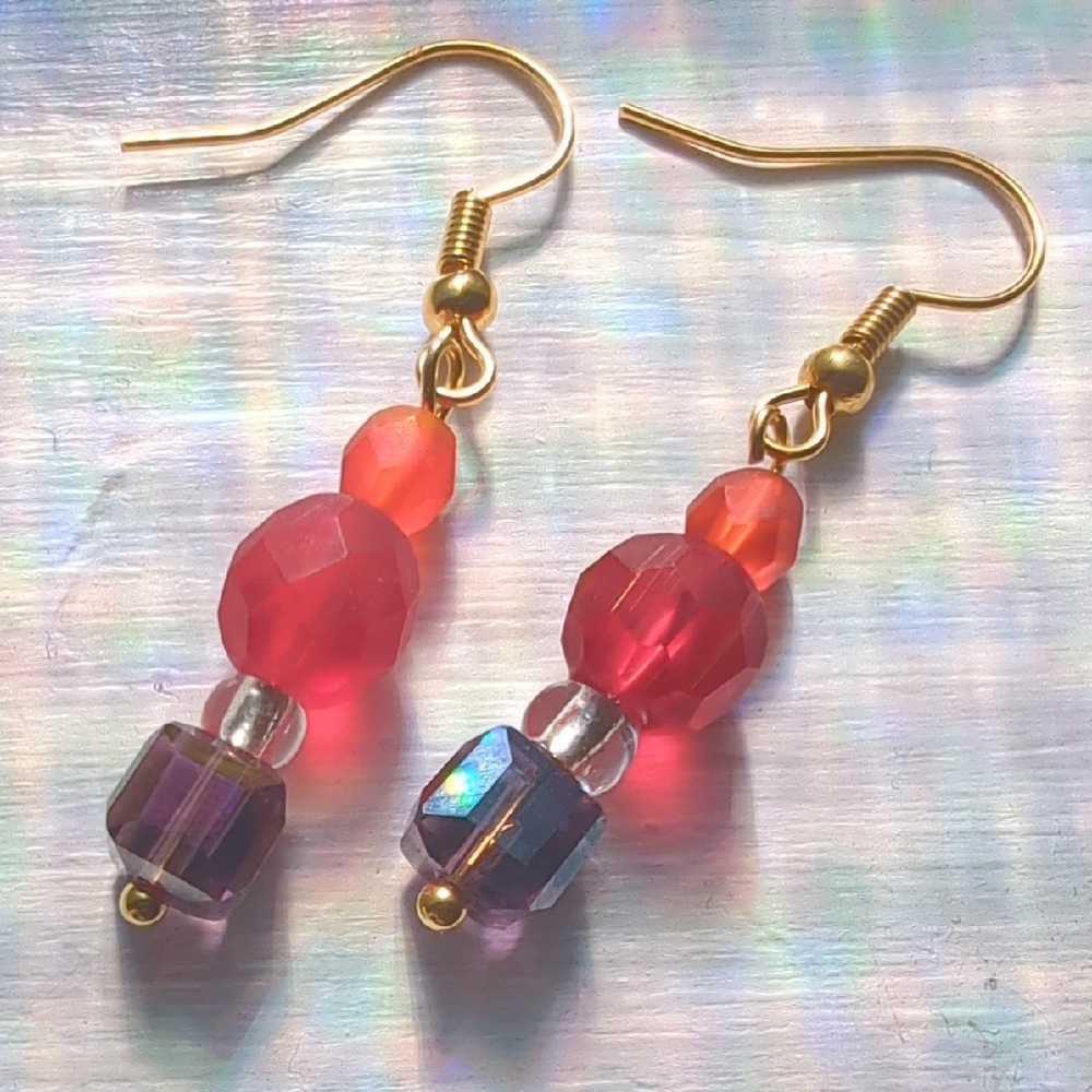 Elegant Gold and Red Beaded Earrings